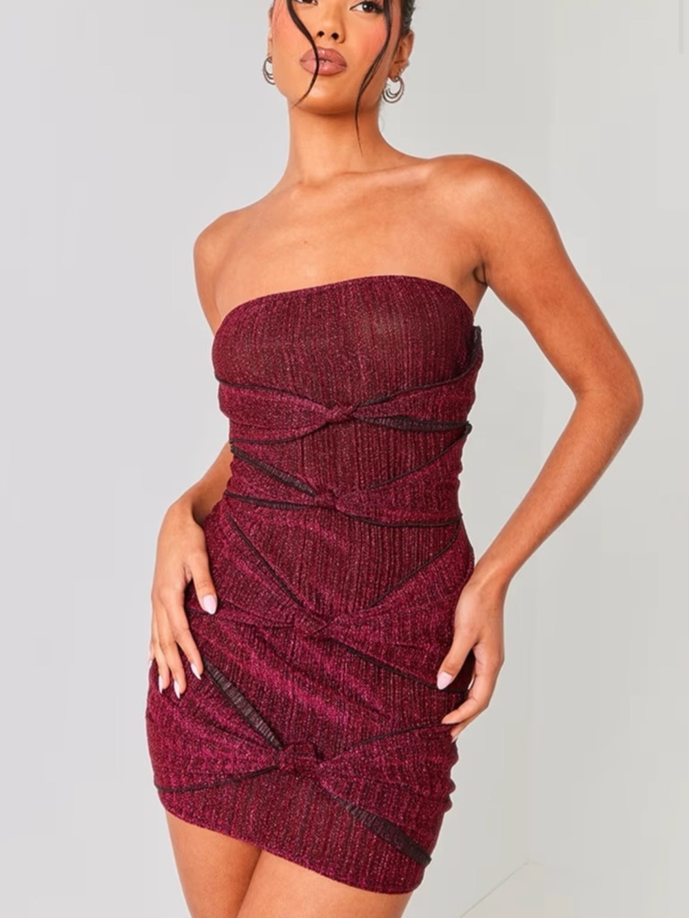 PrettyLittleThing Red Ribbed Mini Dress